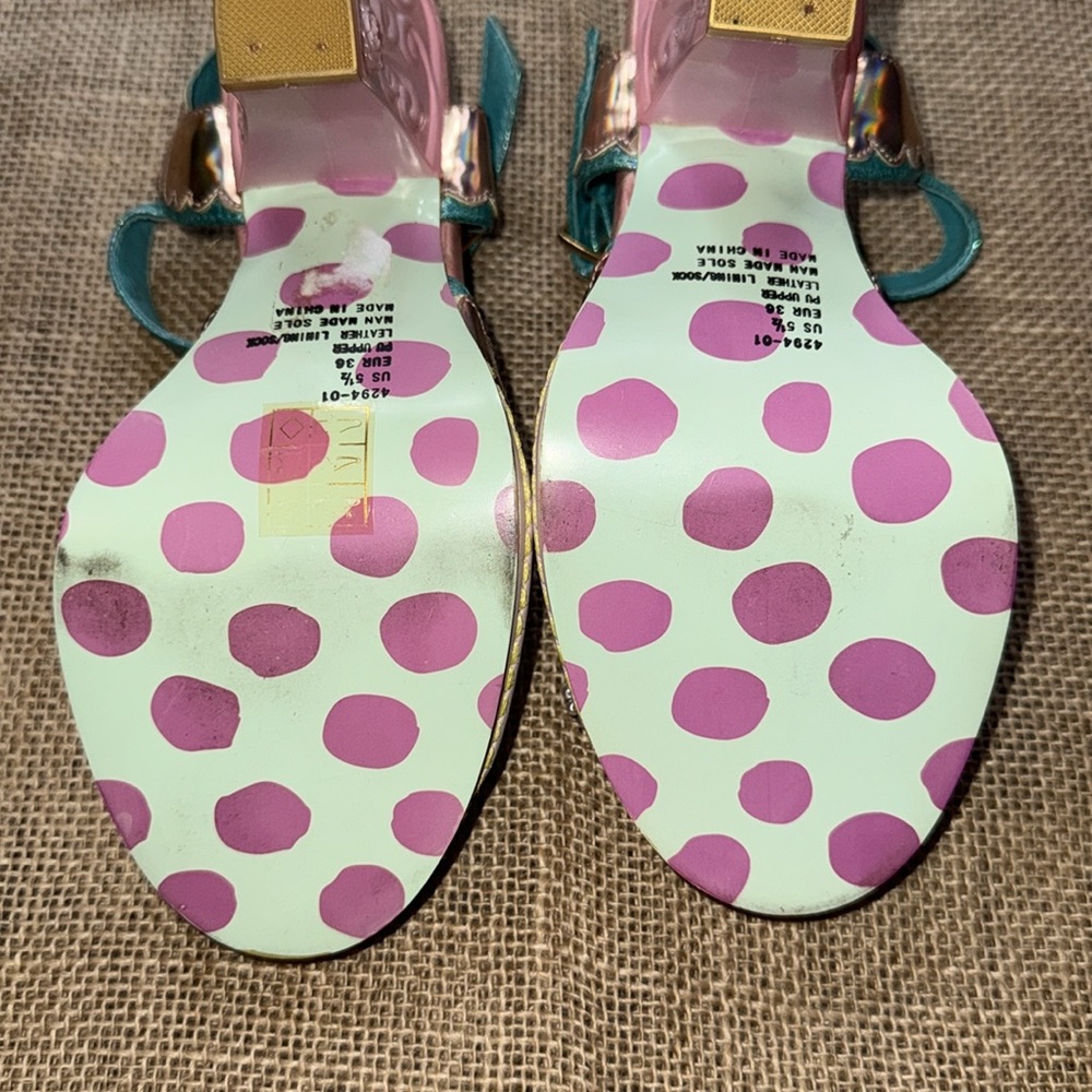 Irregular Choice Teal and Pink Heart Embellished Sandals - Picture 4 of 7
